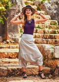 Adjustable Tie Waist Loose Fit Bohemian Style Capri Baggy Pants