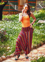 Shirred Wide Waistband Hippie Style Wholesale Striped Harem Pants