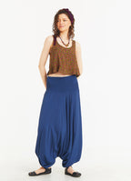 Boho Style Elastic Hem Shirred Waist Flowy Summer Harem Pants