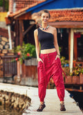 Elastic Ankle Cuffs  Drop Crotch Burgundy Harem Pants