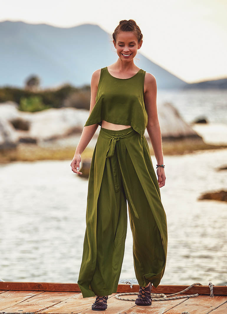 Adjustable Tie Waist Sleeveless Bohemian Wholesale Wrap Jumpsuit