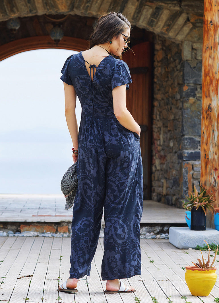 Half Sleeve Gray Bohemian Jumpsuit