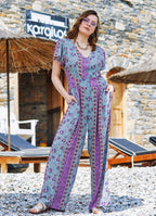 Half Sleeve Patterned Bohemian Jumpsuit