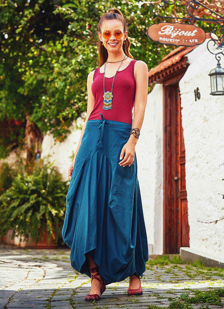 Asymmetrical Hem Detail Hippie Style Wholesale Cotton Long Skirt