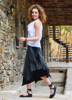 Gray Patterned Double Layered  Midi Skirt