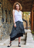 Gray Patterned Double Layered  Midi Skirt