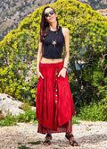 Double Layered Elastic Waist Gypsy Style Long Skirt