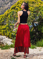 Double Layered Elastic Waist Gypsy Style Long Skirt