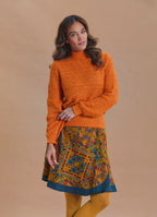 High Neck Openwork Knit Orange Womens Sweater