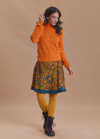 High Neck Openwork Knit Orange Womens Sweater