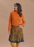 High Neck Openwork Knit Orange Womens Sweater