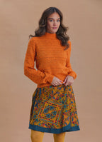 High Neck Openwork Knit Orange Womens Sweater