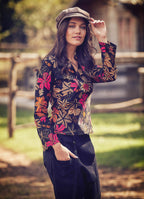 Floral Print V Neckline Long Sleeve Blouse Top
