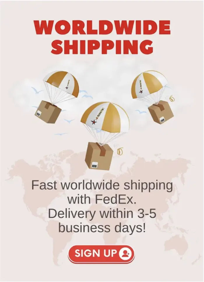 Fast worldwide shipping with FedEx. Delivery within 3-5 business days.