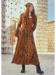 Spanish Sleeve Printed Orange Maxi Dress