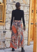 Printed Tie Waist Wide Leg Cotton Pants