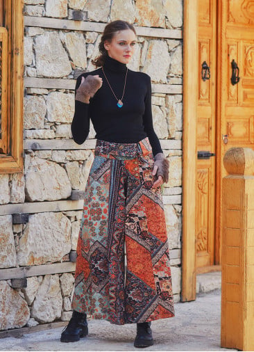 Printed Tie Waist Wide Leg Cotton Pants