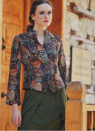 Khaki Print Mandarin Collar Slim Cut Jacket Shirt