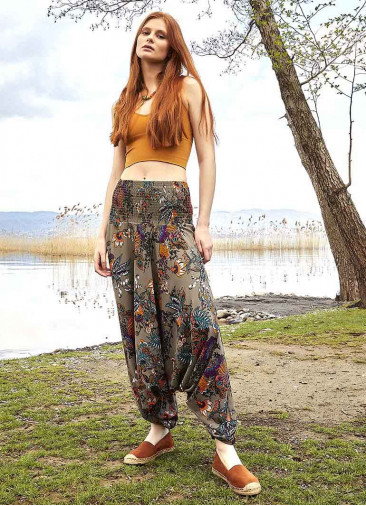 African Print Shirred Elastic Waistband Harem Pants