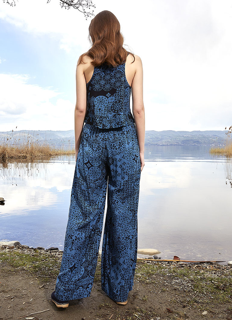 Palazzo Wrap Indigo Pattern Pants