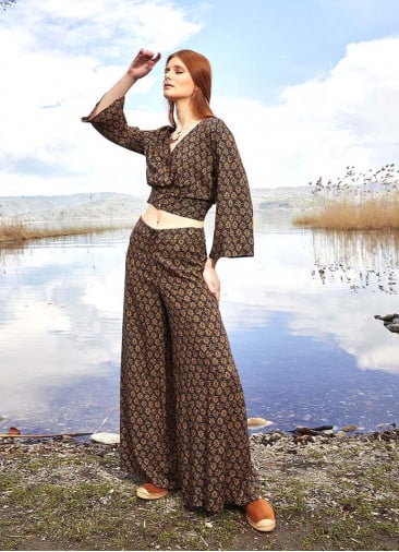 High Rise Wide Leg Brown Mink Palazzo Pants