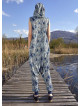 Boho Style Hooded Blue Patterned Harem Jumpsuit