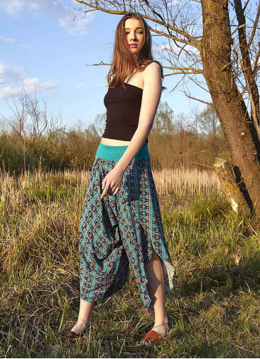 Patterned Slit Flowy Women's Baggy Trousers