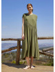 Boho Style Flared Long Slit Khaki Dress