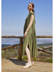 Boho Style Flared Long Slit Khaki Dress