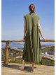 Boho Style Flared Long Slit Khaki Dress