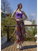 Purple Patterned Tie Waist Loose Midi Flared Skirt