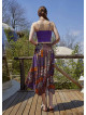 Purple Patterned Tie Waist Loose Midi Flared Skirt