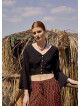 Shirred Back  Long Sleeve Black Bohemian Crop Top