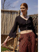 Shirred Back  Long Sleeve Black Bohemian Crop Top