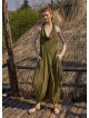 Bohemian Stylish Authentic Degaje Neck Khaki Dress