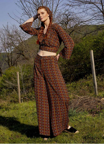 High Rise Wide Leg Mustard Rug pattern Palazzo Pants