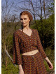 Shirred Back  Long Sleeve Mustard Patterned Bohemian Crop Top