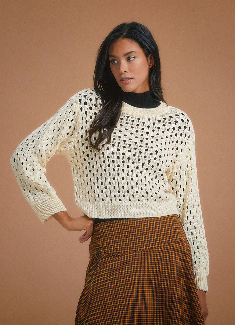 Bohemian Cream Color Hole Knit Sweater | Wholesale Boho Clothing