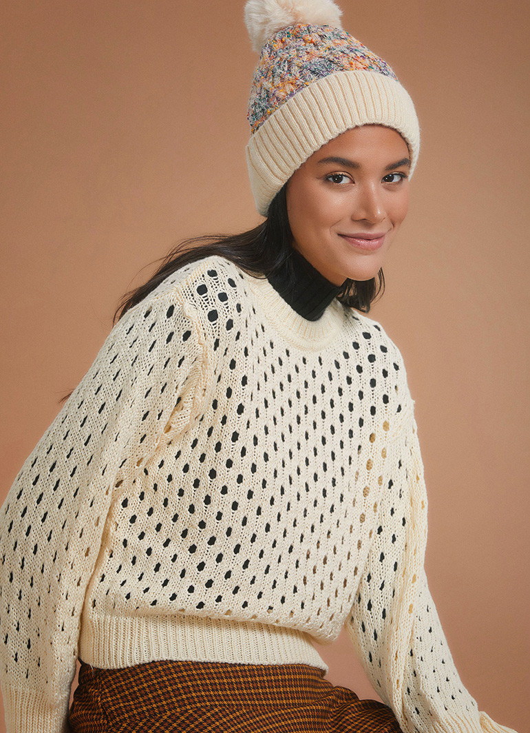 Bohemian Cream Color Hole Knit Sweater | Wholesale Boho Clothing