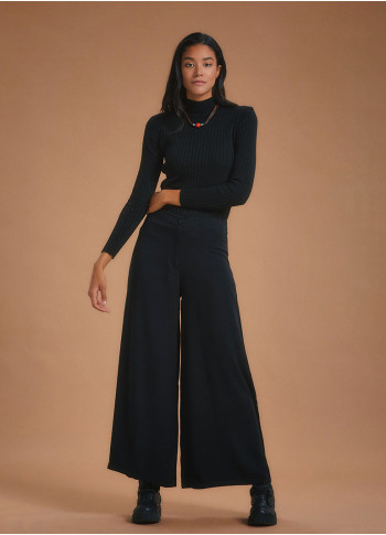 High Rise Wide Leg Black Palazzo Pants