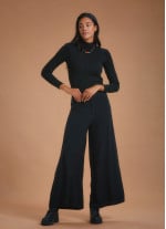 High Rise Wide Leg Black Palazzo Pants