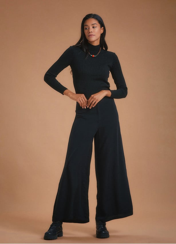 High Rise Wide Leg Black Palazzo Pants