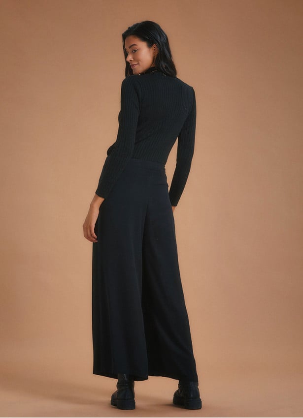 High Rise Wide Leg Black Palazzo Pants