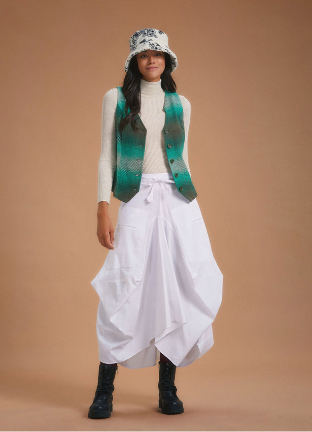 Oversized Pocket Detailed Tie Waist Boho Chic White Long Skirt