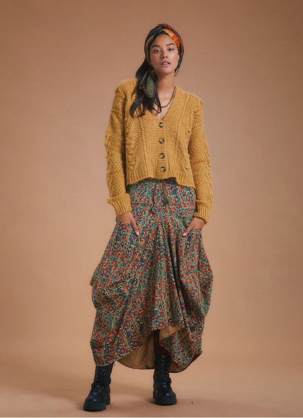 Ethnic Print Oversized Pocket Long Boho Skirt