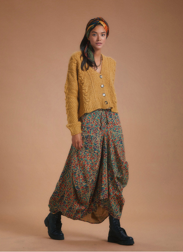 Ethnic Print Oversized Pocket Long Boho Skirt