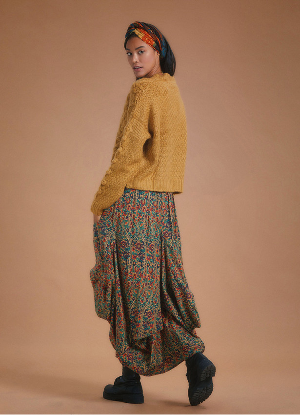 Ethnic Print Oversized Pocket Long Boho Skirt