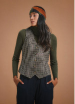 Neckline And Color Button Detailed Slim Fit Khaki Plaid Vest