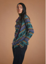 Boho Style Thumbhole Blue Rug Patterned Cardigan