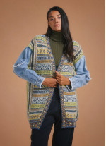 Denim Sleeve Detail Ethnic Print Oversize Cardigan